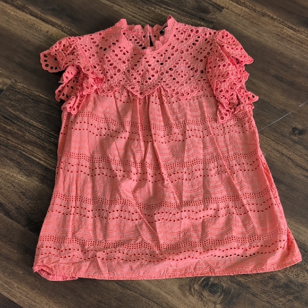 Express Coral Eyelet Lace Top
